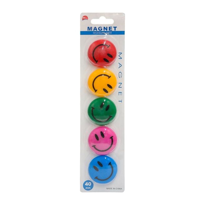 Set de magneți rotunzi "Smile" (d=40mm, 5 buc, colorați, p/u tablă)