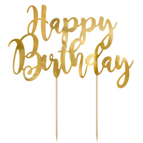 Топпер для торта Happy Birthday, золото
