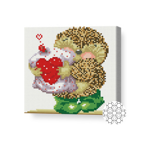 Ежик и сердечко, 20x20 см, алмазная мозаика
