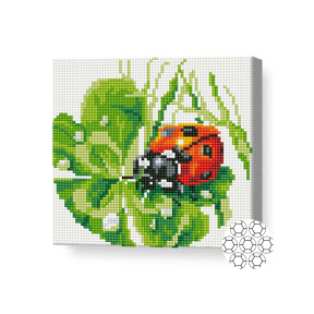 Buburuză pe o frunză, 20x20 cm, mozaic cu diamante