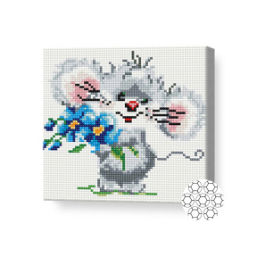 Șoricel cu un buchet, 20x20 cm, mozaic cu diamante