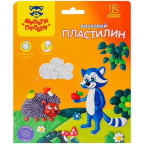 Пластилин Мульти-Пульти, 12 цветов, восковой, со стеком, 180г