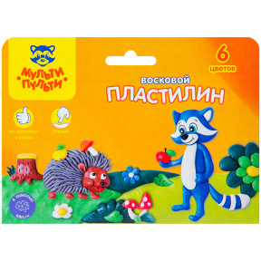 Пластилин Мульти-Пульти, 6 цветов, восковой, со стеком, 90г