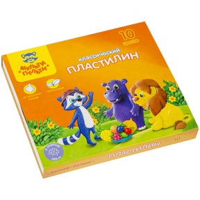 Пластилин Мульти-Пульти, 10 цветов, со стеком, 200г