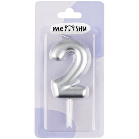 Lumânare pentru tort MESHU Cifra 2, 6 cm, argintie