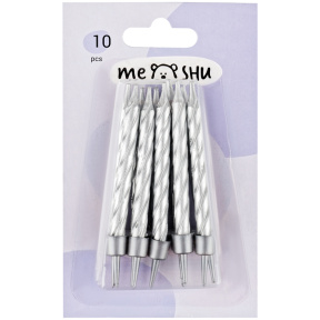 Lumânare pentru tort MESHU Mini, argintii, 5,8cm, 10 bucăți