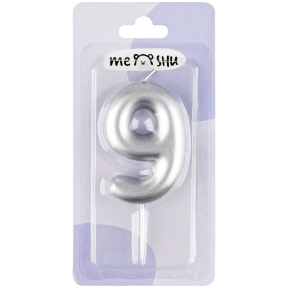 Lumânare pentru tort MESHU Cifra 9, 6 cm, argintie