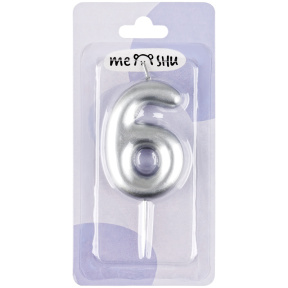 Lumânare pentru tort MESHU Cifra 6, 6 cm, argintie
