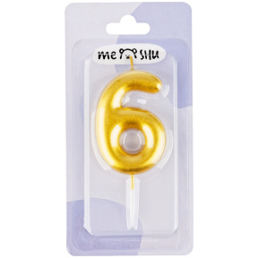 Lumânare pentru tort MESHU Cifra 6, 6 cm, aurie
