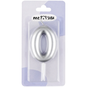 Lumânare pentru tort MESHU Cifra 0, 6 cm, argintie