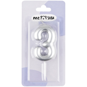 Lumânare pentru tort MESHU Cifra 3, 6 cm, argintie