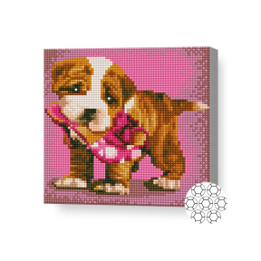 Sharpei drăguț, 20x20 cm, mozaic cu diamante, cristale rotunde