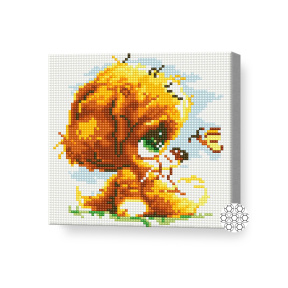 Cățeluș cu ochii verzi, 20x20 cm, mozaic cu diamante
