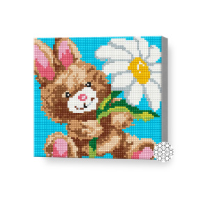 Iepuraș cu o romaniță, 20x20 cm, mozaic cu diamante