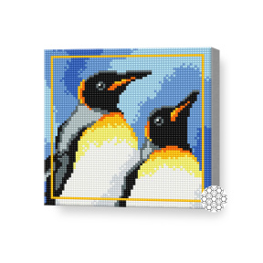Cuplul pinguinilor, 20x20 cm, mozaic cu diamante