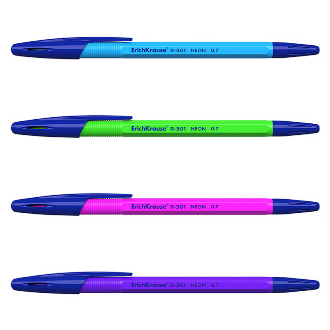 Pix cu bilă ErichKrause R-301 Neon Stick, albastru 0,7mm