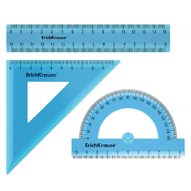 Set de rigle din plastic Erich Krause Standart 4 elemente (rigla 15 cm), albastru