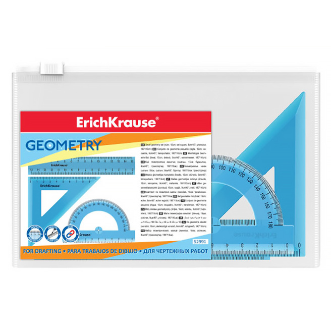 Set de rigle din plastic Erich Krause Standart 4 elemente (rigla 15 cm), albastru