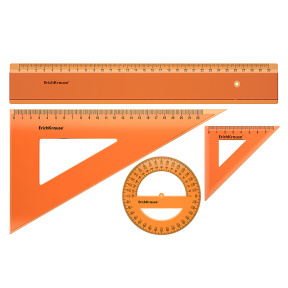 Set de rigle din plastic Erich Krause Neon 4 elemente(rigla 30 cm), portocaliu