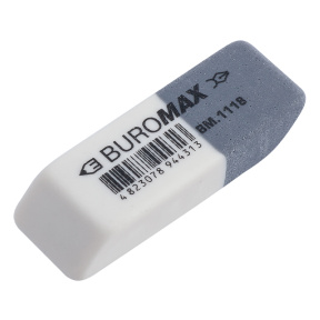 Ластик Buromax, скошенный комбинированный, бело-серый, (поштучно)