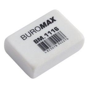 Ластик Buromax, прямоугольный, белый, (поштучно)