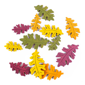 Decor pentru creație Frunze de stejar multicolor, lemn, 12 buc.