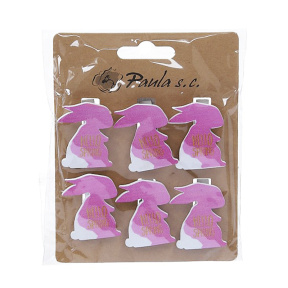 Set de iepurași roz pe clești 6 bucăți, 3 cm