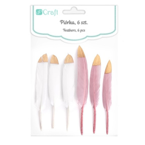 Pene decorative, roz & alb 13-15 cm, 6 buc