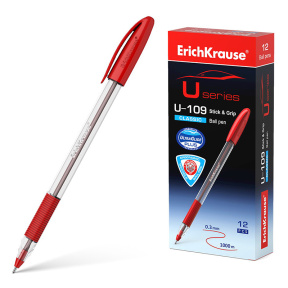 Pix cu bilă ErichKrause  1 mm, U-109 Classic Stick&Grip roșie