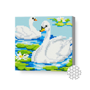 Lebede în iaz, 20х20 cm, mozaic cu diamante