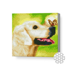 Labrador și fluture, 20х20 cm, mozaic cu diamante
