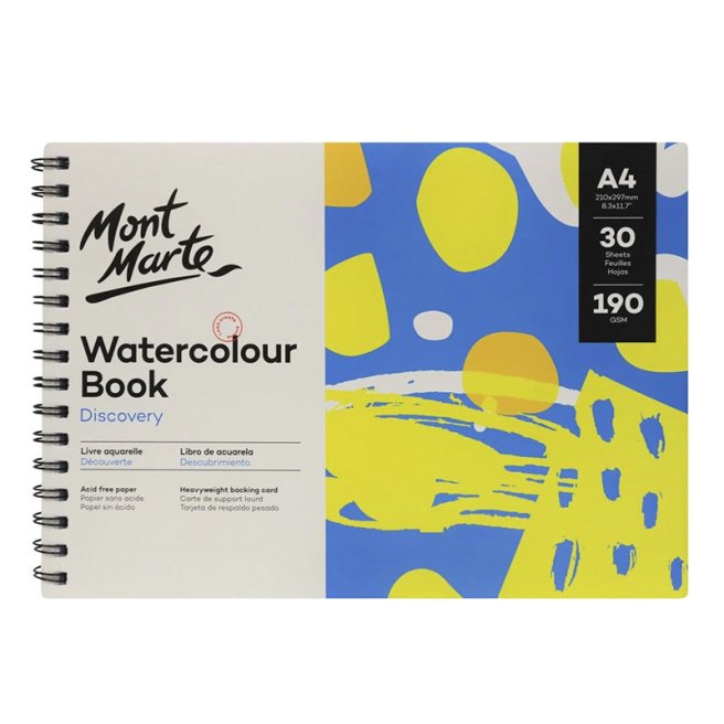 Spiral Sketchbook A4, 190 gsm, 30 foi, pentru acuarelă, hârtie groasă