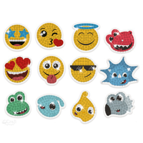 Autocolante cu mozaic de cristale, Emoji și dinozauri, 12 bucăți