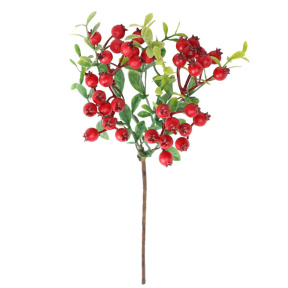 Decor, ramură cu pomușoare, 36 cm, roșie