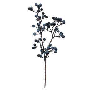 Decor, ramură cu pomușoare, 36 cm, albastră