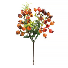 Decor, ramură cu pomușoare, 36 cm, portocalie