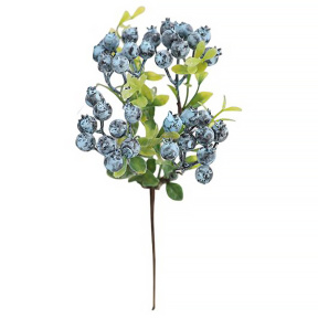 Decor, ramură cu pomușoare, 36 cm, albastru închis