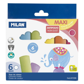 Мел цветной MILAN Maxi, 6 штук, круглый, беспыльный