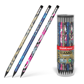 Карандаш ErichKrause Camo HB пластиковый, с ластиком, трехгранный