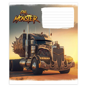 Тетрадь 12 листов, косая линейка, Школярик 3243, Monster cars