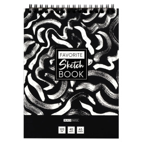 Скетчбук 40 листов, А5 ArtSpace "Black line. Strokes", на гребне, черный блок, 120г/м2