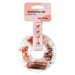 Set mic de rechizite de birou Meshu "Rose Gold", 89 articole, aur roz