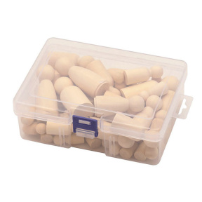 Set păpuși din lemn pentru pictat, în cutie din plastic, 50 buc.