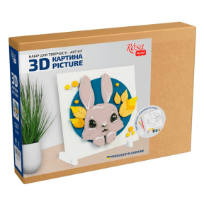 Набор, картина 3D, "Зайчик", ДВП грунтованный, 18х18см, ROSA TALENT