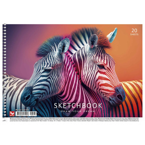 Album pentru desen cu spirală ZEBRA/TIGERS/OWLS A4 20 foi, 120 g/m2