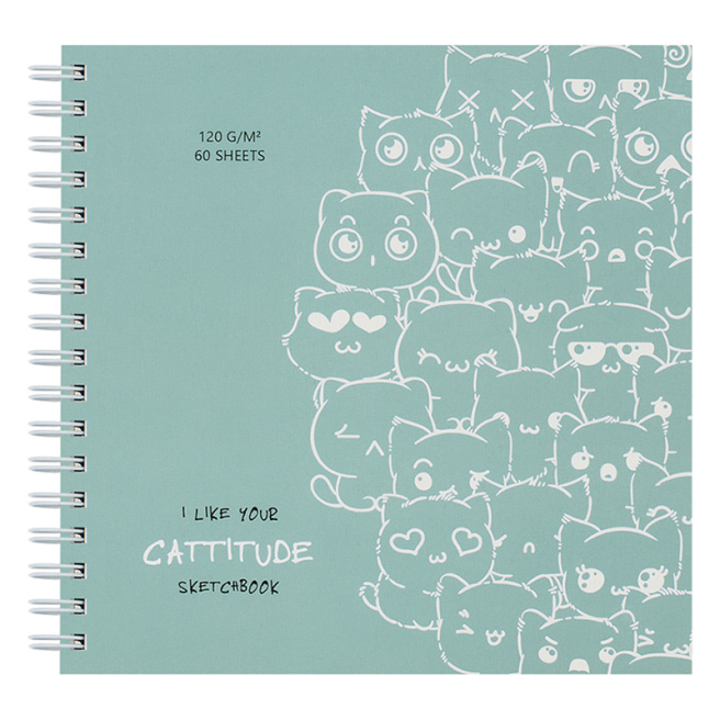 Sketchbook 60 foi, MESHU "Cat wave", cu spirală, soft-touch, 120 g/m2
