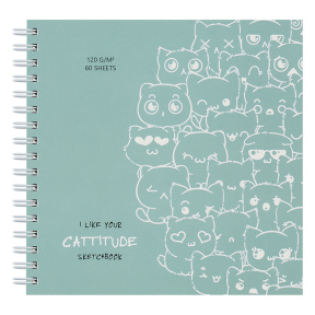 Скетчбук 60л., MESHU "Cat wave", на гребне, выб. лак, soft-touch, 120г/м2