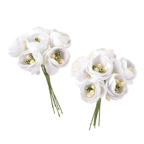 Decor pentru creativitate, buchet de 6 flori, 2,5 cm, alb