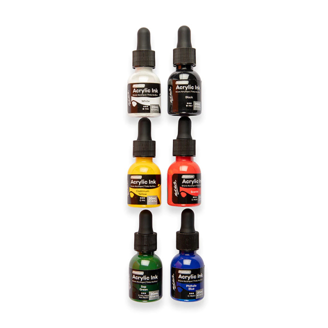 Set Cerneală acrilică, Basic, 6 bucăți x 20 ml