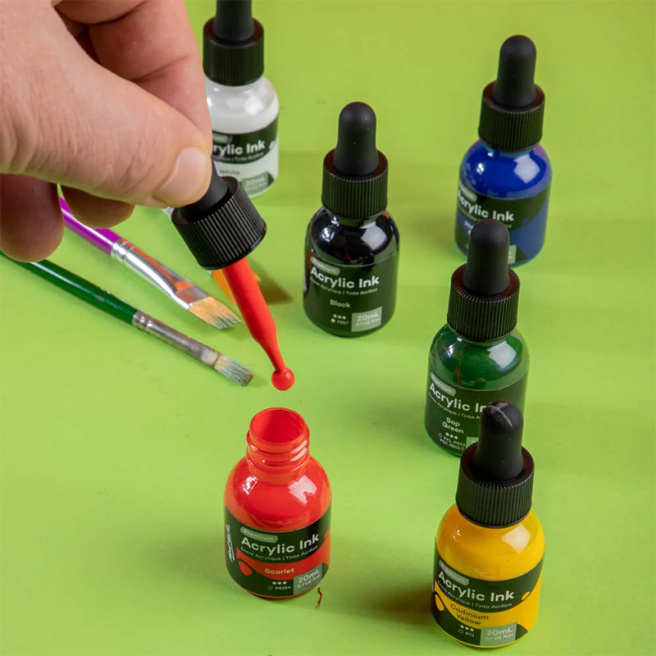 Set Cerneală acrilică, Basic, 6 bucăți x 20 ml